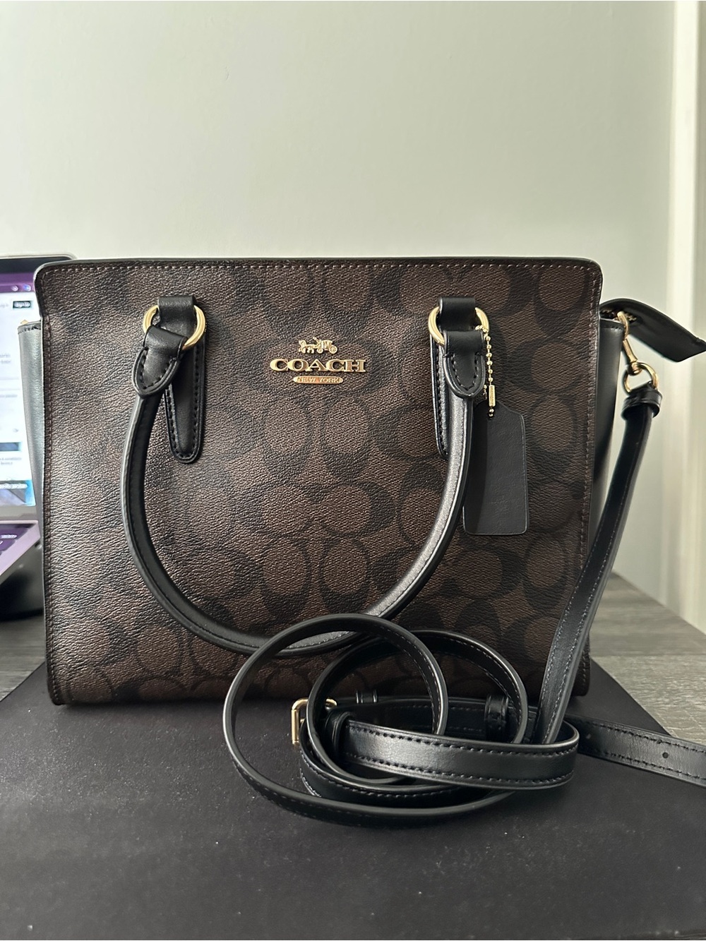 Coach Charlie Brown Signature Canvas Tote Bag with Black Trim - Picture 1 of 5